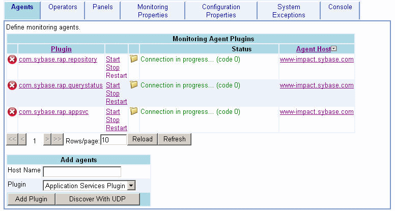 Administration Agents panel