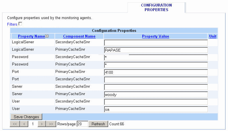 Administration Configuration Properties panel