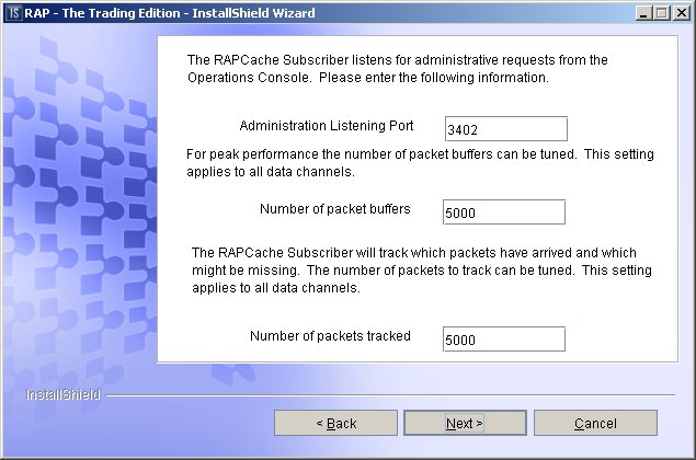 RAPCache Subscriber configuration dialog 3