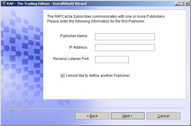 RAPCache Subscriber configuration dialog 2