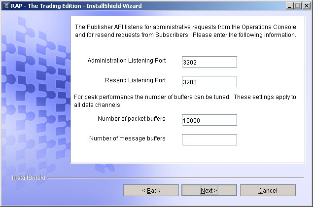 Publisher API configuration dialog 3