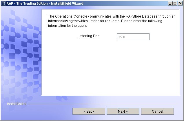 RAPStore database server configuration dialog 1