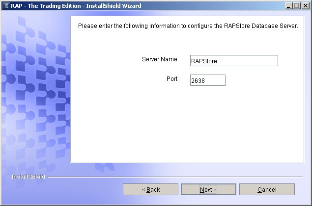 RAPStore database server configuration dialog 2