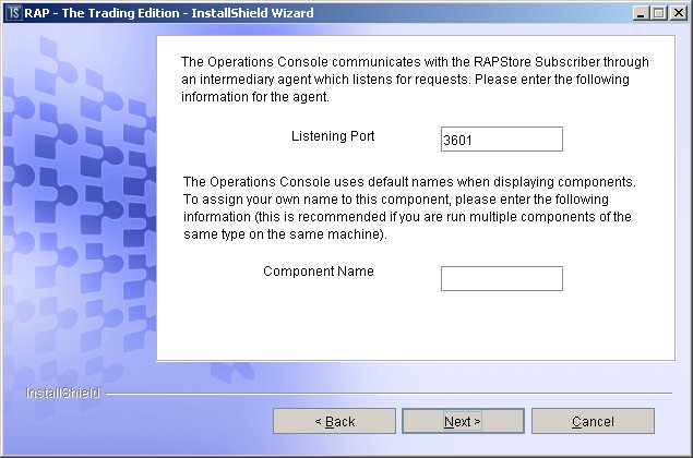 RAP Store Subscriber configuration dialog 1