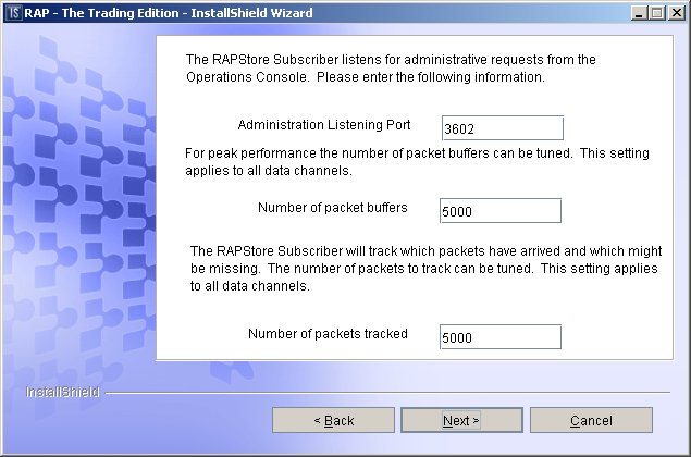 RAP Store Subscriber configuration dialog 5