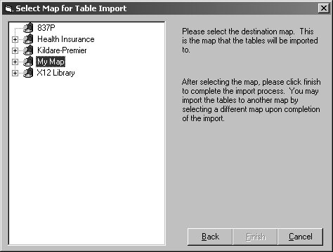 window shows list of maps for table import