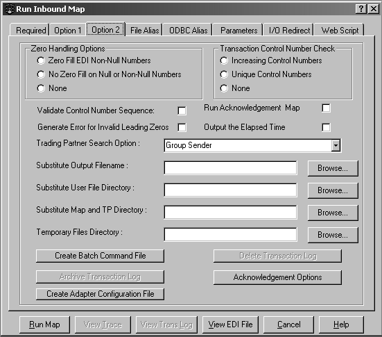 Run Inbound Map window shows Option 2 tab described in following steps.