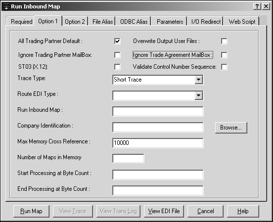 Run Inbound Map window shows Option 1 tab described in following steps.