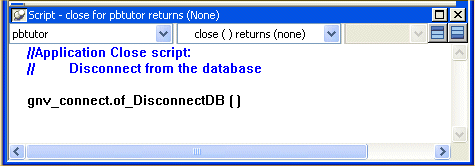 Shown is the script for the application close event with the entries made during the previous three steps of the lesson 