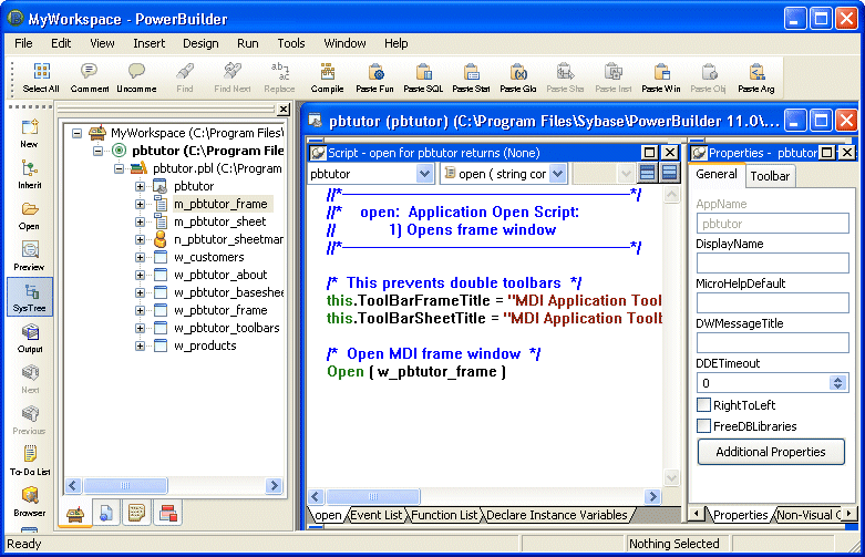 Shown is a work space with the Power Bar docked at the left side of the frame, with its icons arranged vertically.