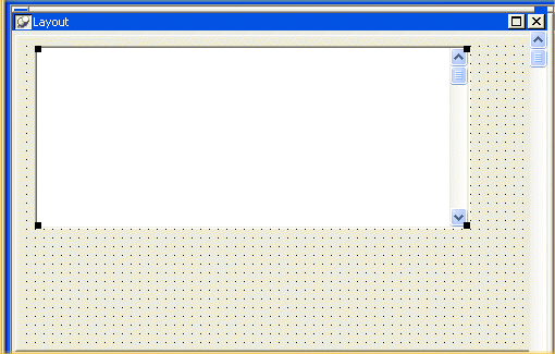 The sample shows the layout view. The background is a gray dotted grid. A large white rectangle appears at top left.