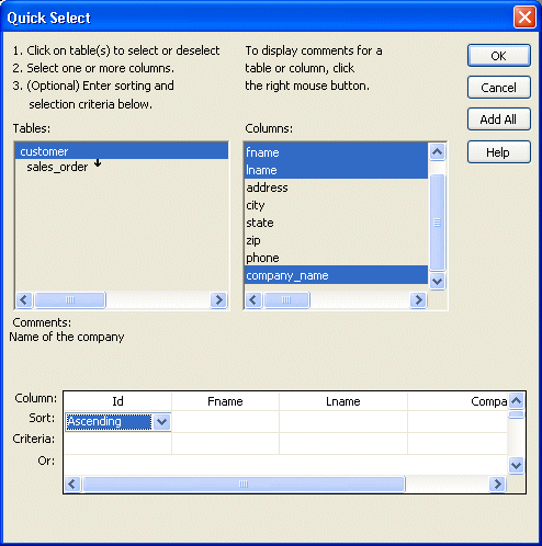 Shown are fields for Column set to I D and Sort with a drop down showing the selection Ascending.