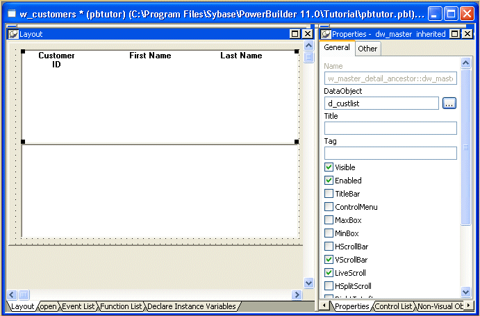 Shown is the General tab page of the Properties view. At  top is the Data Object box with the entry d _ cust list.