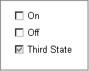 The sample is a rectangle that contains three vertically aligned boxes labeled On, Off, and Third State. The first two check boxes are blank. The Third State check box is checked and grayed.