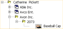 One employee node has been expanded to show her customers, and one customer node has been expanded to show an order I D and an order item.