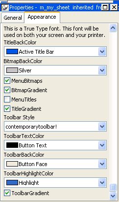 This sample shows the Toolbar properties view with the Toolbar Style property selection as comtemporarytoolbar!.