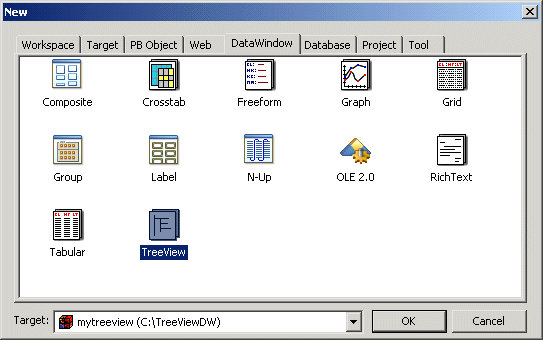 The new dialog box includes an icon for the tree view presentation style.