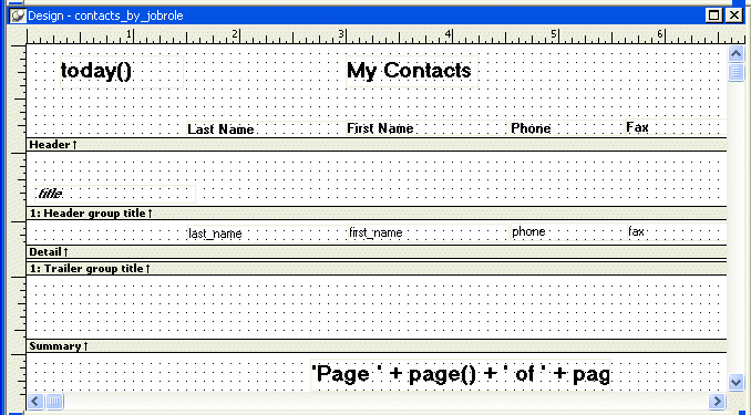 Above the Footer band at the bottom of the Design view is the Summary band, which has been expanded to show a grid of 6 rows of dots.