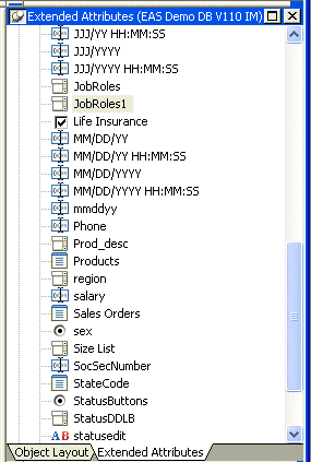 Shown is the expanded tree view of Edit Styles as it appears in the Extended Attributes view. A rectangle is drawn around the new entry Job Roles 1.