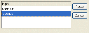 Shown is a list of values labeled Type. They include expense, which is highlighted, and revenue.