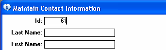 Shown is the top of the form titled Maintain Contact Information. The ID field is circled, and it displays the entry 61.