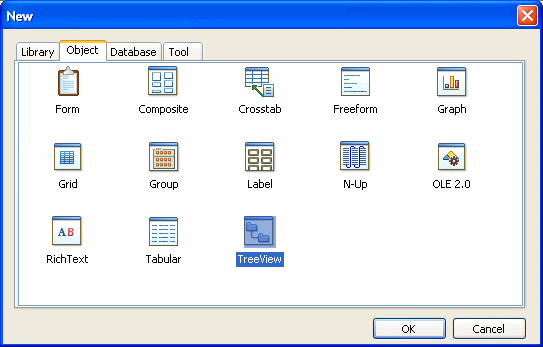 The page in the New dialog box includes the TreeView icon.