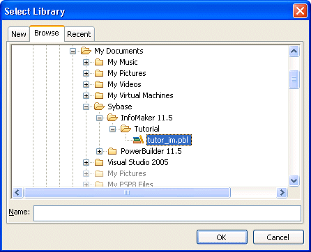 The sample shows the Browse tab page of the Select Library dialog box. Displayed is an open folder named 0 8 p b ls with the names of the many library files it contains indented beneath it. Each p b l file is marked by a building shaped icon that signifies a library.