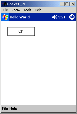 Shown is the main window of the Hello World tutorial application as it looks on a handheld device.