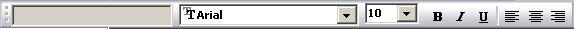 Shown is a sample Style Bar with drop downs that display font and point size, buttons for bold face, italics, underlining, and buttons for left, center, and right justification.