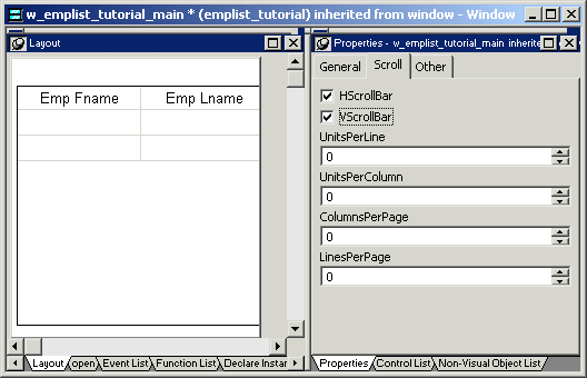 Shown is p b tutor dot pibble expanded in the System Tree. Of the objects that it includes, the window named w _ customers is highlighted.