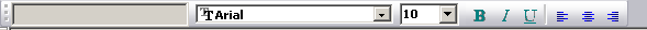 Shown is a sample Style Bar with drop downs that display font and point size, buttons for bold face, italics, underlining, and buttons for left, center, and right justification.