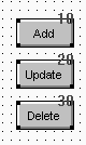 From top to bottom, the sample shows the three button controls Add, Update, and Delete. At the upper right corners of the buttons are the tab values 10, 20, and 30, respectively.