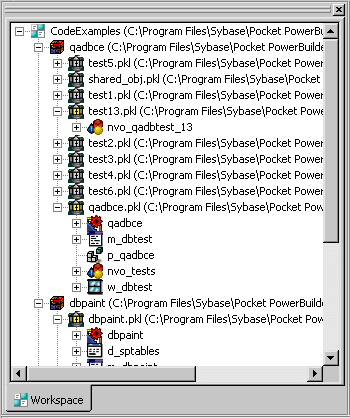 The sample shows a workspace with two targets in the Pocket Builder System Tree. One of the targets has four libraries showing in its library search path