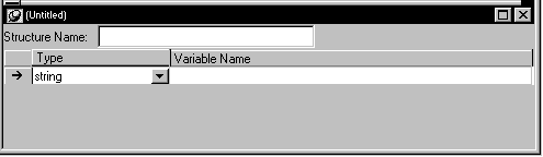 The structure view has a text box field for the structure name. Below this is a drop down list for the data type of each variable included in the structure. Each drop down field for data type is paired with a text box for the name of a structure variable.