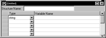 The sample has a text field at top labeled Structure Name:, a column below at right for listing Variable Names, and a column at left with drop down boxes for selecting the type for each variable. 