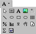 The sample shows the Controls drop-down toolbar with four rows of five buttons representing the controls you can place on a DataWindow object.