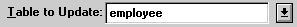 The sample shows a portion of the Specify Update Properties dialog box with the prompt Table to Update. The employee table is selected from a scrollable list of tables.