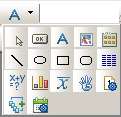 The sample shows the Controls drop-down toolbar with four rows of five buttons representing the controls you can place on a DataWindow object.