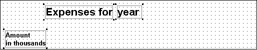 Shown are black boxes in the corners of the rectangles  that surround the text controls Expenses for, year, and Amount in thousands. All the controls have shifted to the left side of the screen but have kept the same position relative to one another.