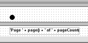 Shown above a section of the Footer band at the bottom of the Design view is the grid of the Summary band, with a large black dot at center and four dots down.