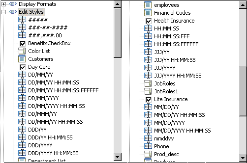 Shown is the expanded tree view of Edit Styles as it appears in the Extended Attributes view. A rectangle is drawn around the new entry Job Roles 1.