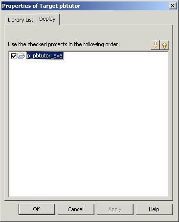 Shown is the Project object in the Project painter work space. The object name p b tutor dot e x e is displayed at top in a text box for Executable File Name. Next is a blank text box for Resource File Name, a group box of Project Build Options with an unselected check box for Prompt for Overwrite, a checked check box for New Visual Controls Style, and a Rebuild drop down list box set to Incremental. Next is a group box of Code Generation Options including an unchecked check box for Machine Code and an optimization drop down set to Speed. Next is a group box for Version information, including Company and Product Name, Description, and Copyright. At bottom is a list of Libraries with cleared P B D check boxes and blank text boxes for Resource File Name.