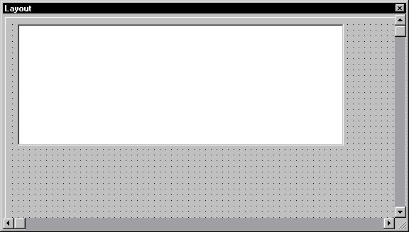 The sample shows the layout view. The background is a gray dotted grid. A large white rectangle appears at top left.