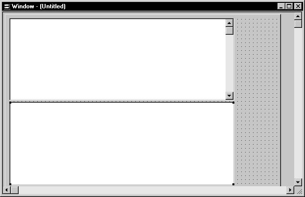 The sample shows the layout view. The background is a gray dotted grid. Two large white rectangles appear, one  at top left and one beneath it.