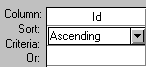 Shown are fields for Column set to I D and Sort with a drop down showing the selection Ascending.