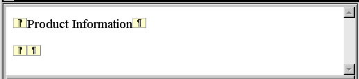 The sample shows the text Product Information between two paragraph marks. Below it are two more paragraphs marks.