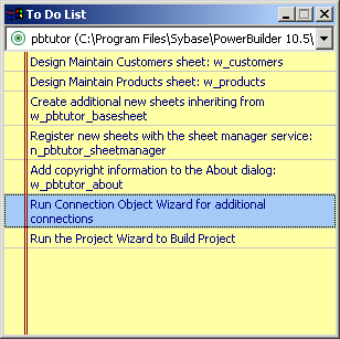 Shown is the To-Do List, which includes multiple tasks such as Register new sheets with the sheet manager service n _ p b tutor _ sheet manager. Highlighted is the task shown as Run Connection Object Wizard for additional connections.