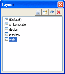 The sample shows a text box labeled Layout. It displays the entries Default, which is highlighted, and Stacked Lists. Both entries have window icons.