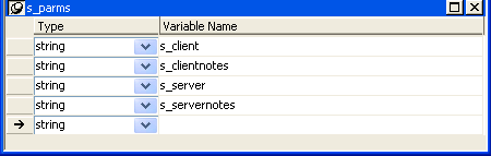 The sample has a text field at top labeled Structure Name:, a column below at right for listing Variable Names, and a column at left with drop down boxes for selecting the type for each variable. 