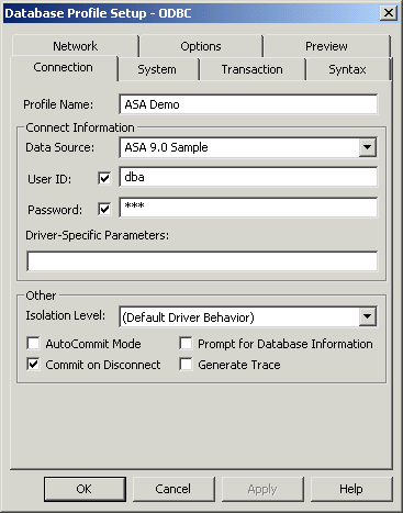Shown is the tree view of the Database Profile painter with E A S Demo D B v 10 highlighted under the entry O D B O D B C